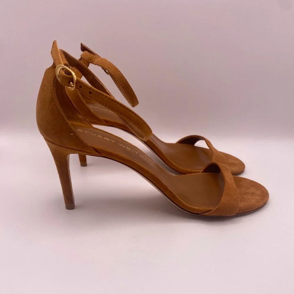 Stuart Weitzman Womens Hazel Brown Suede Strap Nudist II 75 Sandal - Picture 5 of 8